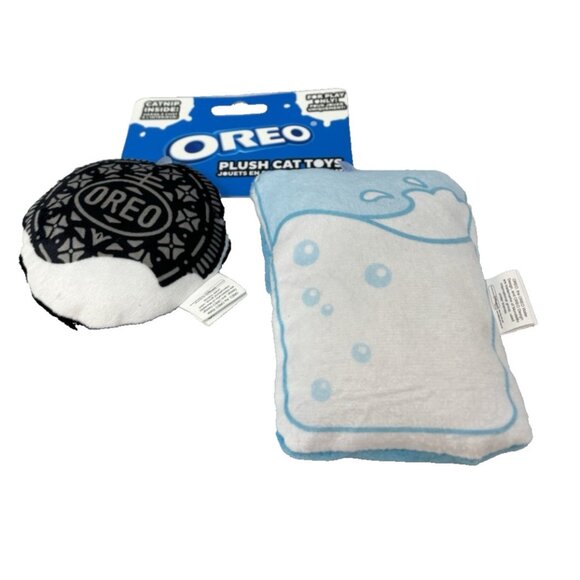Oreo Plush Cat Kitten Toy Cookie Glass Milk with Catnip Soft Chew Play Time Fun - Picture 2 of 7